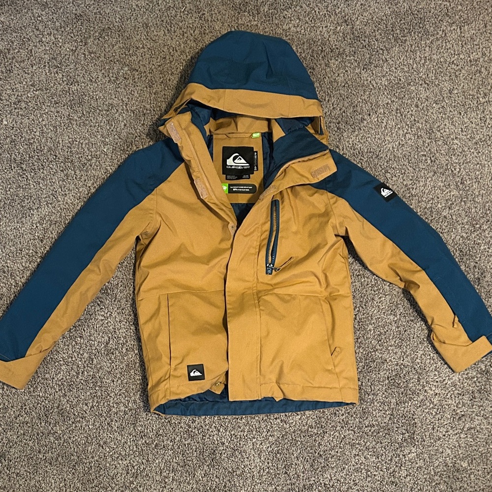 Quiksilver Kids Hooded Two-Tone Rain Jacket - tan- blue